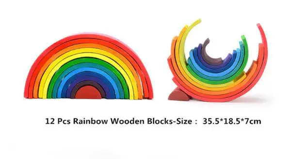 12Pcs Rainbow Blocks 12 шт. деревянные радужные складывающиеся Кубики-головоломки укладчик обучающая игра геометрические строительные блоки игрушки Монтессори - Цвет: 12Pcs Rainbow Blocks