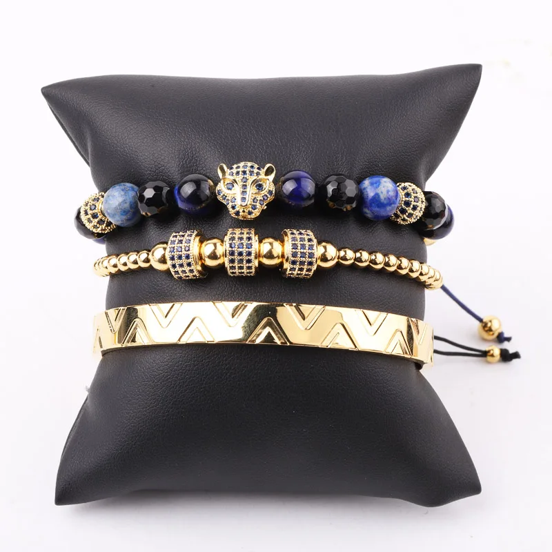 New Design High Quality 316L Stainless Steel Bangle CZ Pave Leopard Charms Bracelet Set Men Jewelry Gift - Image 2