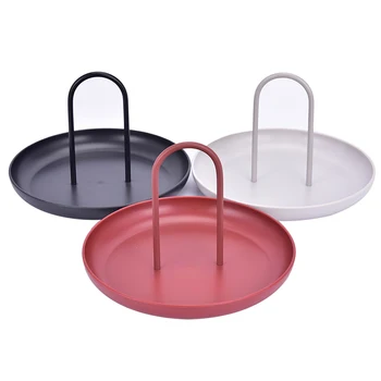 

Plastic Nordic White Round Jewelry Tray Living Room Kitchen Table Meal Ring Trays Storage Sofa Tray With Handle Decor