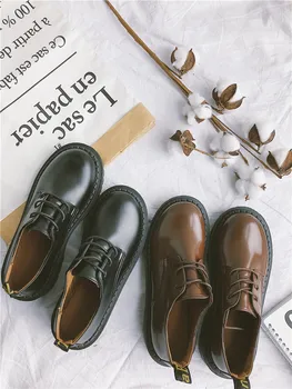 

British fashion retro small shoes black wild women's wind thick sole shoes women's casual shoes