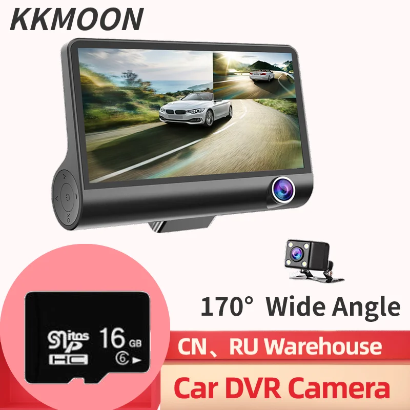 4 дюйма Видеорегистраторы для автомобилей авто Dash Cam 170 градусов Камера 3 Way объектив с зеркалом заднего вида Камера видео Регистраторы авторегистратор dvr' ы - Название цвета: With 16G TF Card