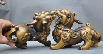 

8"Old Chinese Bronze PiXiu Phylactery Guardian Beast Brave troops Statue Pair