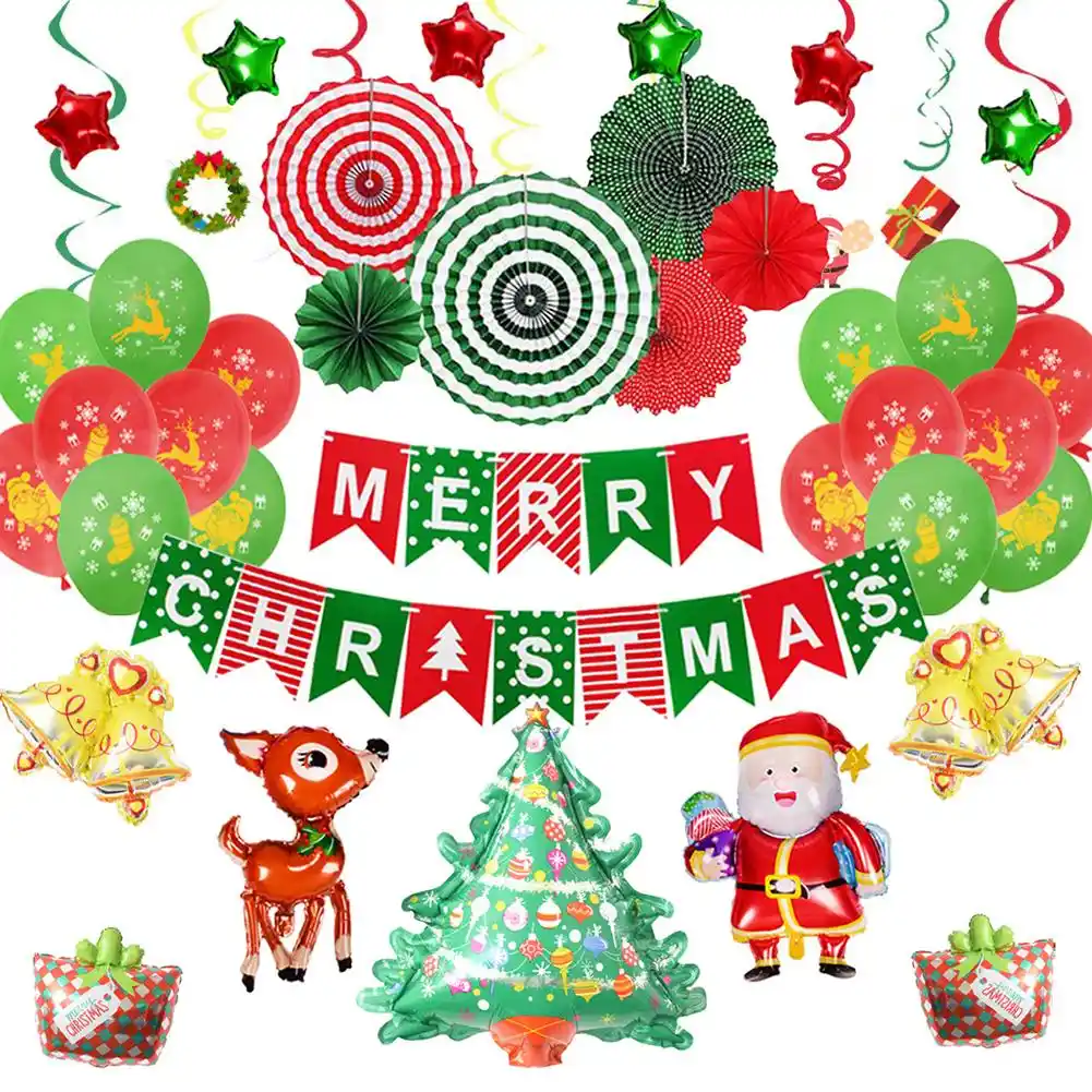 Hot Sale Christmas Banner Paper Fan Star Balloon Santa Elk Xmas
