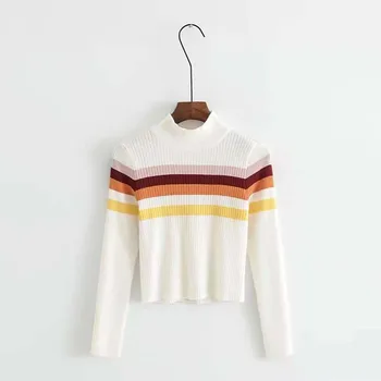 

Sweater Women New Multicolor Autumn Winter O-Neck Knitted Jumper Top Loose Casual Warm Femme Sweater Patchwork Striped Tops