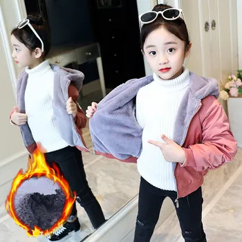

2019 New Winter Girls Thick Jacket Kid Winter Fur Hooded Snow Keep Warm School Coat Girls Cute Sport Outerwear