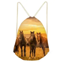 Животное бегущий лошадь серии рюкзак со шнурками Путешествия Drawstring Карманный Рюкзак Drawstring Рюкзак лошади школьный Прямая