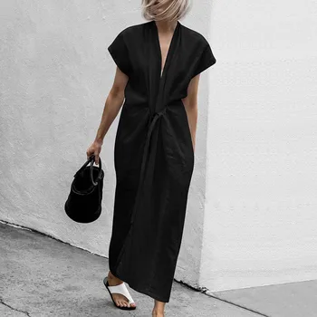 

Free ShippingLong casual dress women elegant Maxi Ladies v-neck women's dresses Evening Sundress black women's clothing