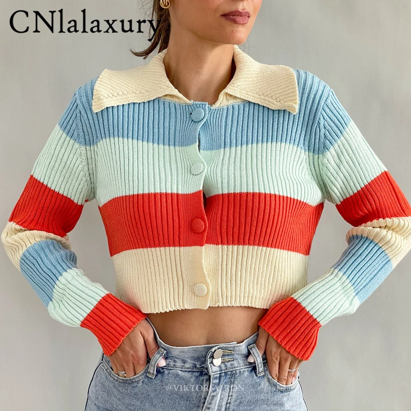 Короткий трикотажный кардиган CNlalaxury повседневный Укороченный с длинным рукавом