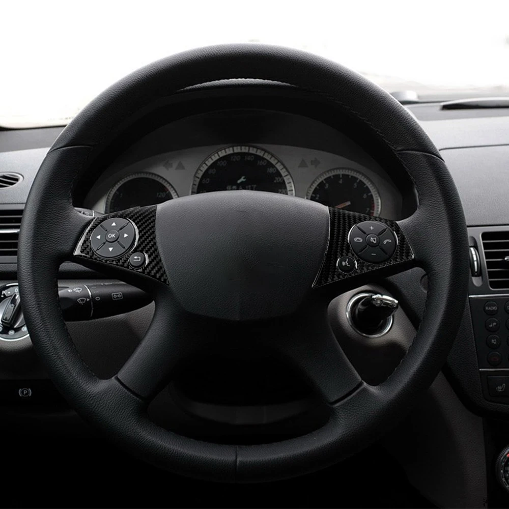 Автомобильные наклейки для Mercedes W204 C Clas(2007-2010), автомобильные наклейки на кнопки, наклейки на руль из углеродного волокна