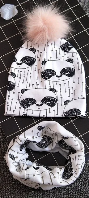 panda a Набор с шапочкой для мальчиков и девочек, весенний детский кольцевой ошейник, комплект с шапочкой, хлопковый детский шейный платок, осенне-зимний детский головной убор и шарф - Цвет: panda a