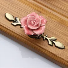 

Door Knob Pink/White Rose Vintage Ceramic Alloy Base Cabinet Knobs Cupboard Dresser Kitchen Furniture Handle