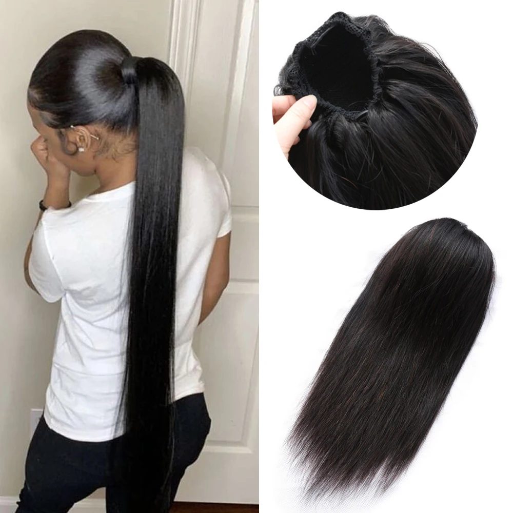 Extension De Cheveux Bresiliens Naturels Lisses Pour Femmes Noires Queue De Cheval Brune 1b 99j Avec Cordon De Serrage Aliexpress