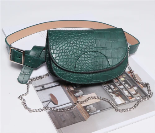 Crocodile green Модная женская винтажная сумка для телефона, ремни, искусственная кожа, змея, крокодил, узор, высокая талия, сумка, поясная сумка с цепочками, женский ремень c31 - Цвет: Crocodile green