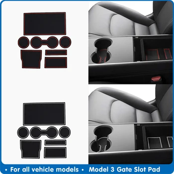 

7Pcs/Set For Tesla Model 3 Center Console Cup Holder Gate Slot Pad Door Groove Mat Black Rubber Mat Model3 Car Accessories