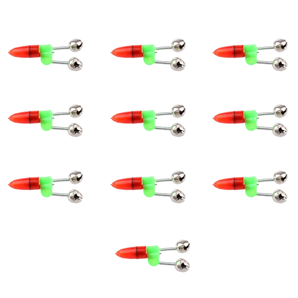

10 Pieces Fishing Rod Bell LED Light Clip Bite Lure Alarm Night Sea Fishing Rod Ring Dual Alert Bells Indicator on Fishing Rod