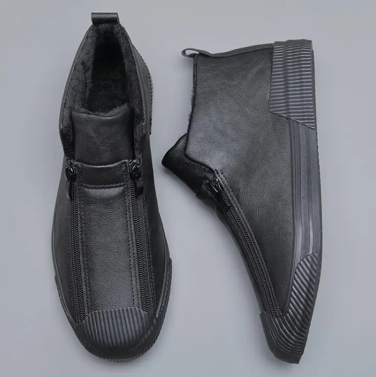 Г., зимние трендовые ботинки новые модные мужские теплые кожаные ботинки на меху с двойной молнией мужские трендовые Полусапоги повседневная обувь
