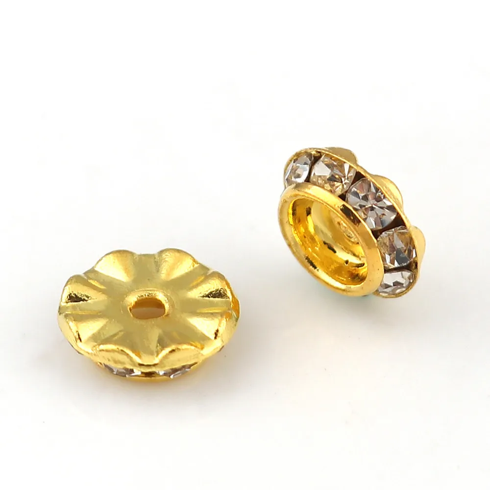 

Doreen Box Copper Rondelle Spacer Beads Round Gold Color Clear Rhinestone About 8mm( 3/8") Dia, Hole: Approx 1.6mm, 50 PCs