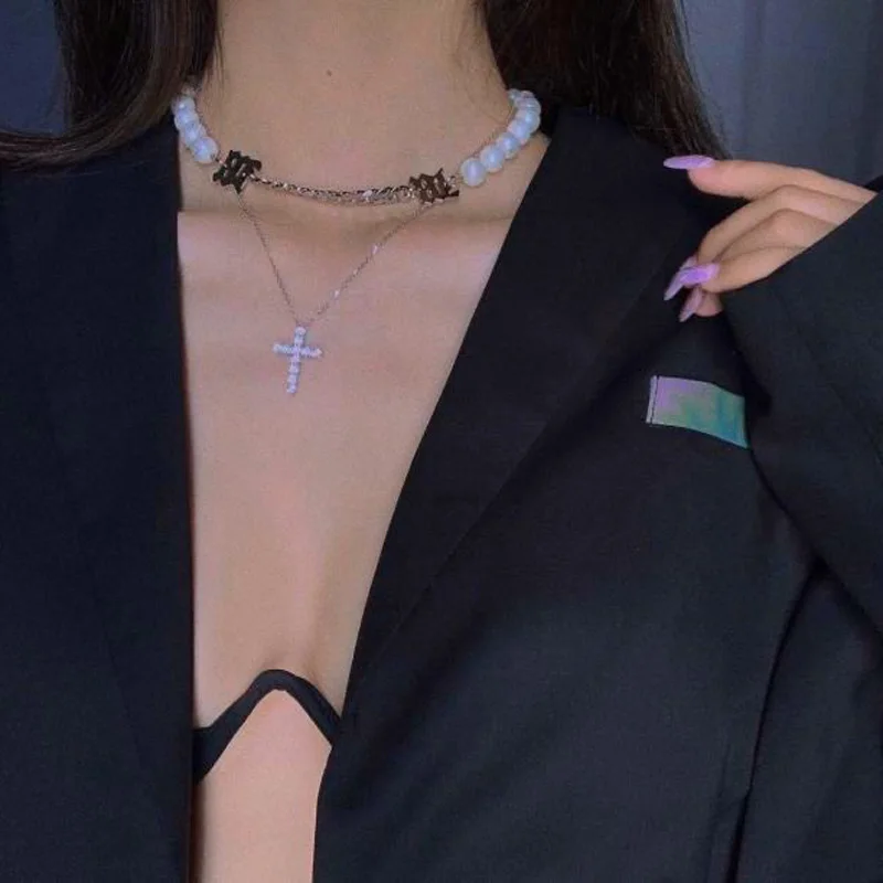 Новая эксклюзивная подвеска Harajuku жемчугом милые вечерние ожерелье в стиле «панк» из нержавеющей стали письмо колье-чокер в стиле Collares Mujer
