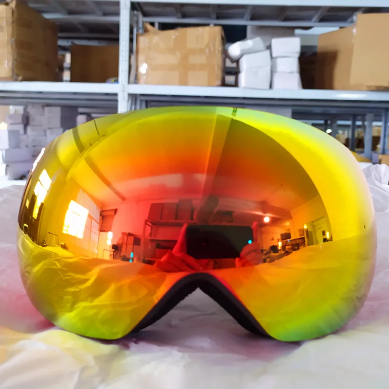 Новые лыжные очки двойные противотуманные большие сферические полностью покрытые настоящая пленка UV400 cola близорукость/HX12 специальные лыжные очки без отверстий - Цвет: Red Red