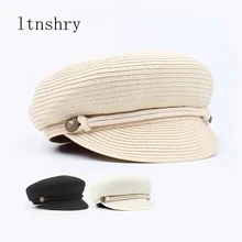 Модные летние женские береты солнцезащитная Кепка бейсболка с плоским верхом армейская Кепка женская соломенная шляпа пляжная шляпа Топпер женские шапки для девочек