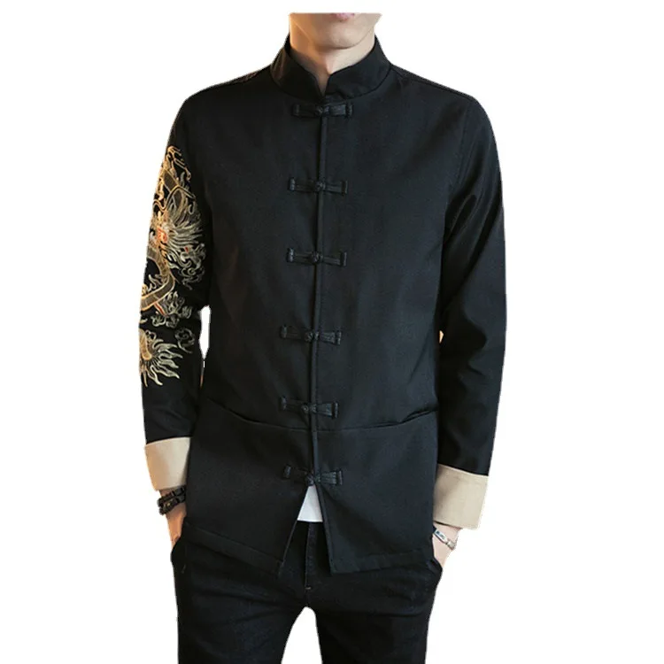 Chinese Traditional Men's Wedding Formal Tang suits Jacket + Pants youth slim fit casual Embroidered Dragon Zhongshan Clothing