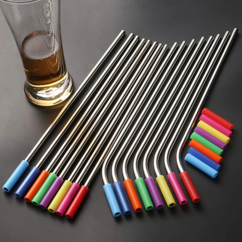 10.5 Inch Stainless Steel Straws Reusable Drinking Straws,Metal Drinking Straws With 24 Soft Silicone Tips For 30Oz Tumblers Cup