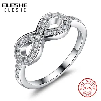 

ELESHE Original 925 Sterling Silver 8-Shaped Bowknot Infinity Finger Rings Micro CZ Crystal Rings for Women Wedding Jewelry Gift