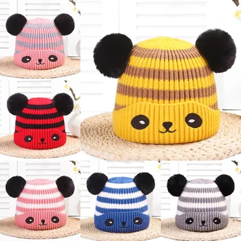 

Unisex Baby Winter Cute Hat Knitted Wool Elastic Thick Warm Cartoon Panda Hedging Caps Accessories
