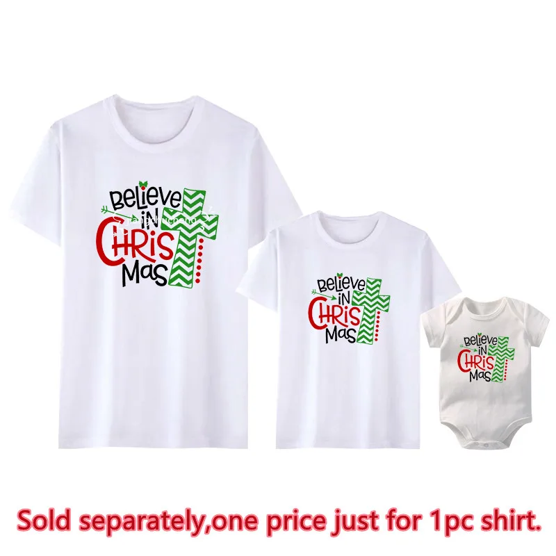 Divertidas camisetas familiares a juego Believe In Christmas, camisetas de aspecto familiar para papá, mamá y yo, camisetas de algodón para madres e hijos, conjuntos para bebés