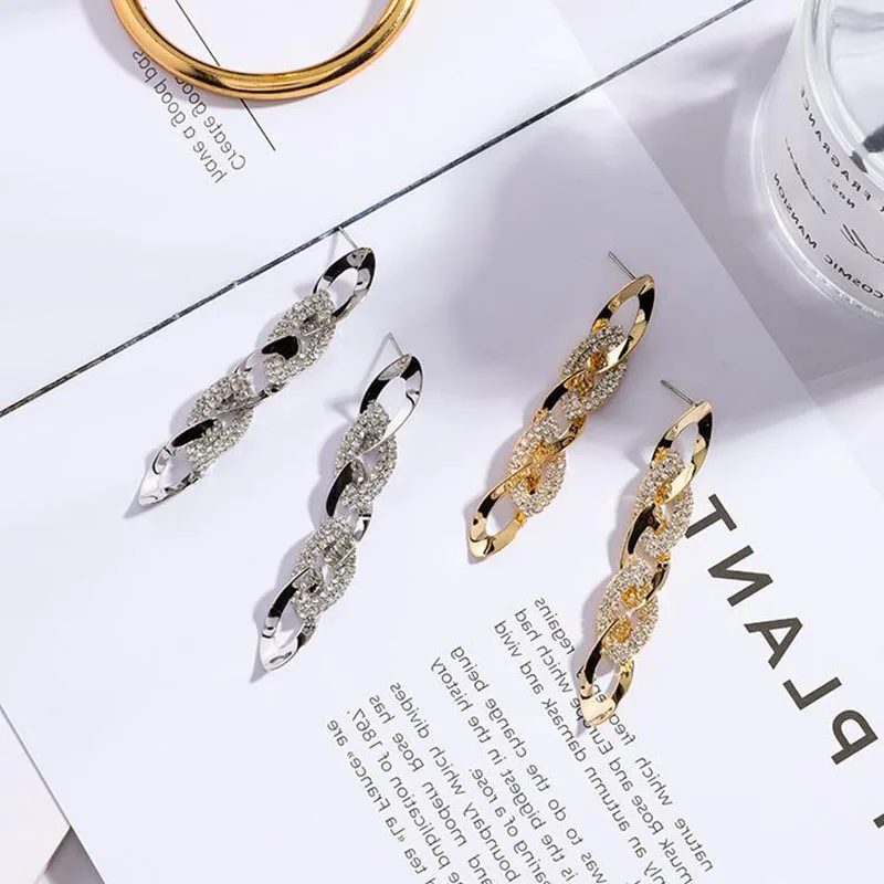 Exaggerated Chain shape Hanging Dangle Prevent Allergy Vintage Stud Earrings Personality Geometric statement Elegant | Украшения и