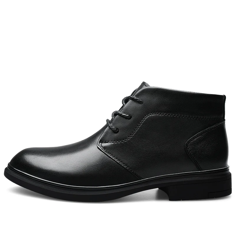 Теплые мужские ботинки из кожи с натуральным лицевым покрытием