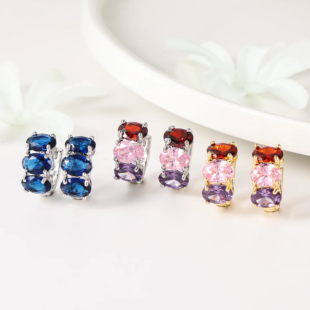 

New Arrive Sapphire Cubic Zironia Round Hoop Earring For Women Fashion Copper Ruby Drop Earring Gift For Girl Circle Jewelry