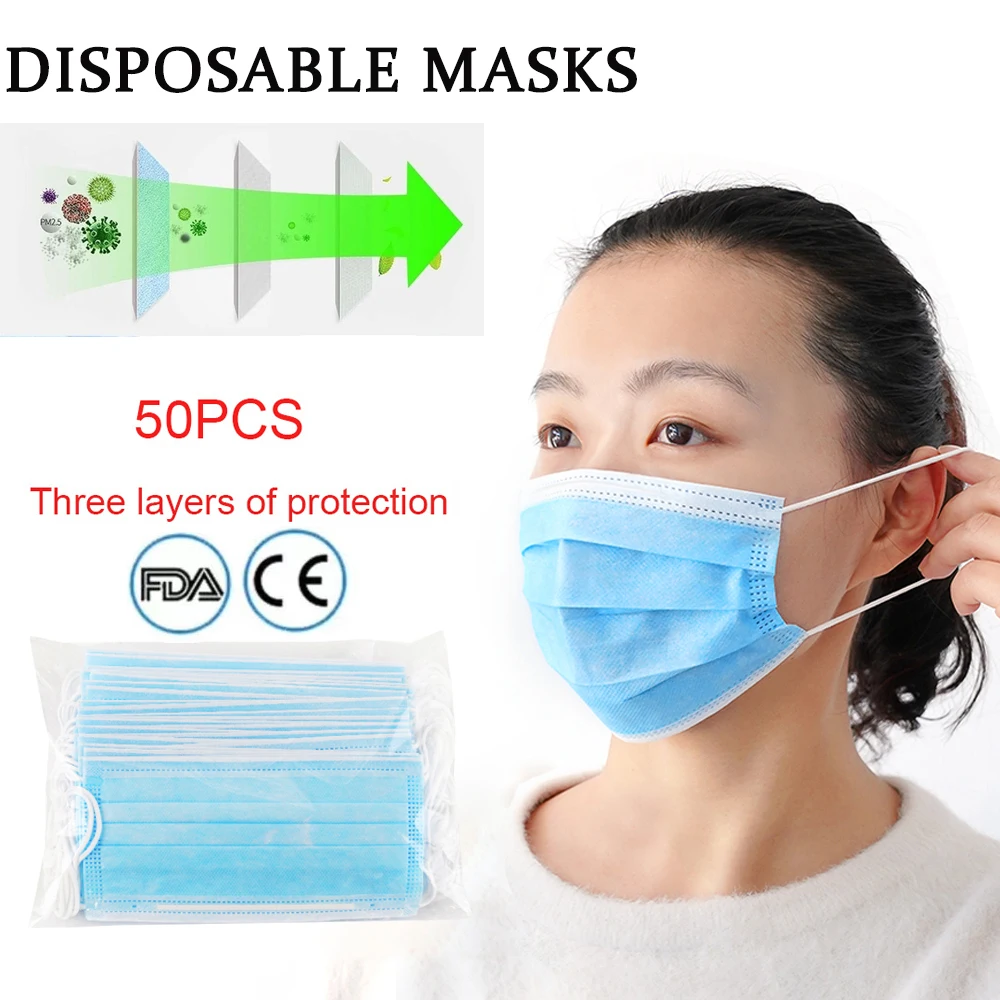 

50/100PCS 3 ply Professional Disposable Face Masks with Ear Loop Mouth Masks Face Masks