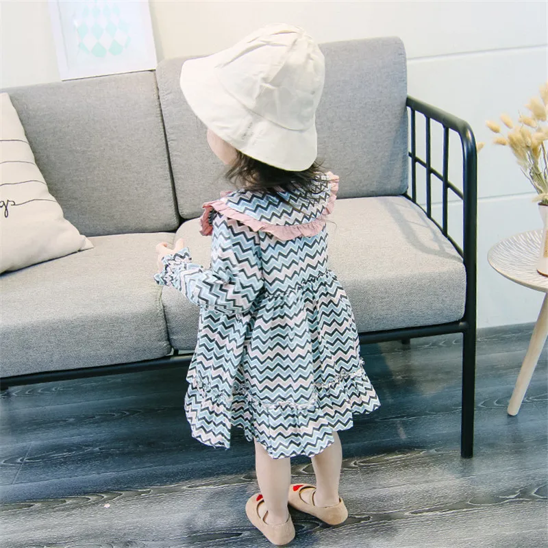 Детское Хлопковое платье в полоску с принтом виде волн|dress dress dress|summer cotton girls
