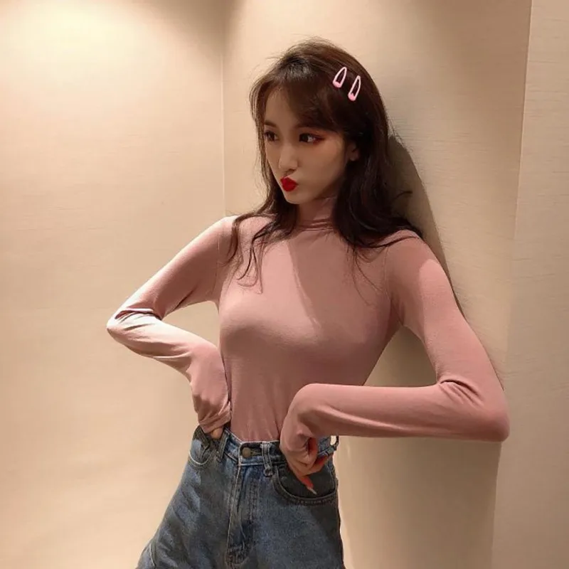 

New Autumn Turtleneck Long Sleeve T-Shirt Women Solid Color Basic Casual Women Tops Black White Slim Sexy Female T Shirt