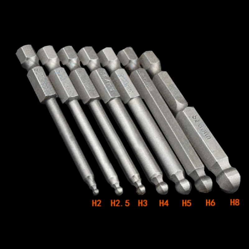 

7 Pcs 65mm Magnetic Ball End Hexagon Head Hex Screwdriver Bits Drill Tools Set H2, H2.5, H3, H4, H5, H6, H8 Spherical Hand