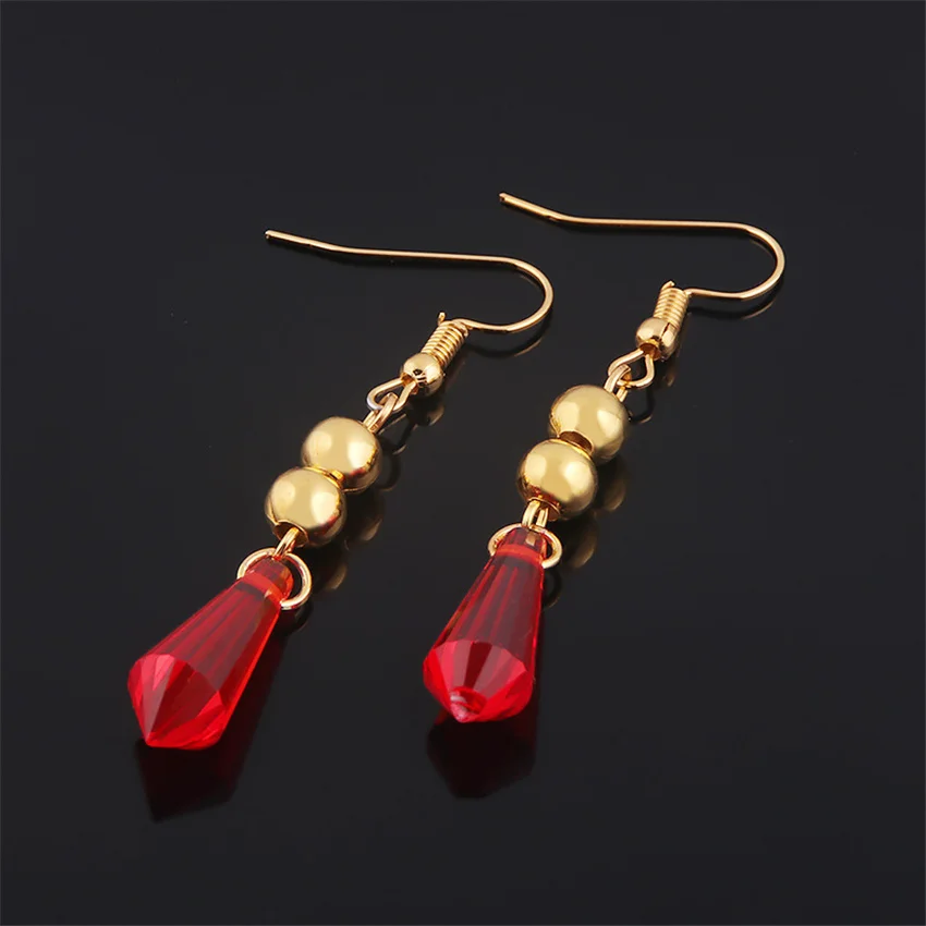 Takerlama 1Pair Genshin Impact Tartaglia Cosplay Earrings Red Crystal Stud Ear Clip Hook Fashion Jewelry Game Props womens halloween costumes
