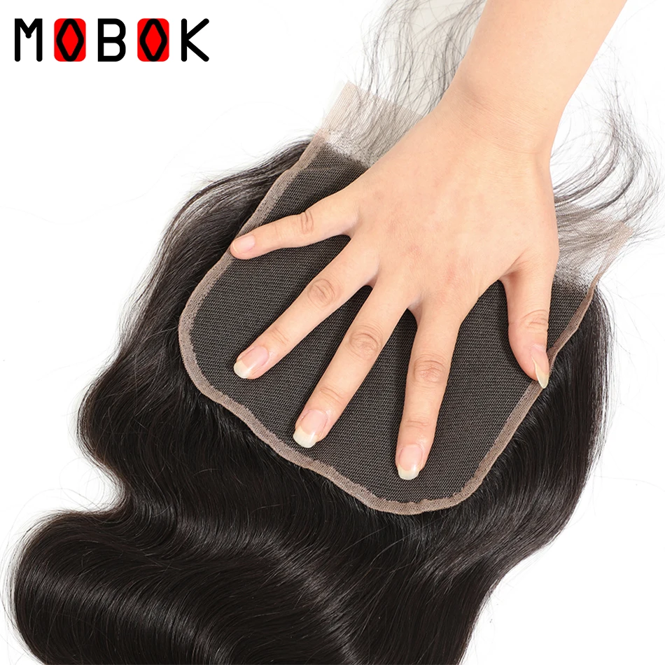 

MOBOK Brazilian Hair 6*6 Lace Closure Body Wave with Baby Hair Natural Color Remy Human Hair Dark Brown Swiss Lace 130% Density