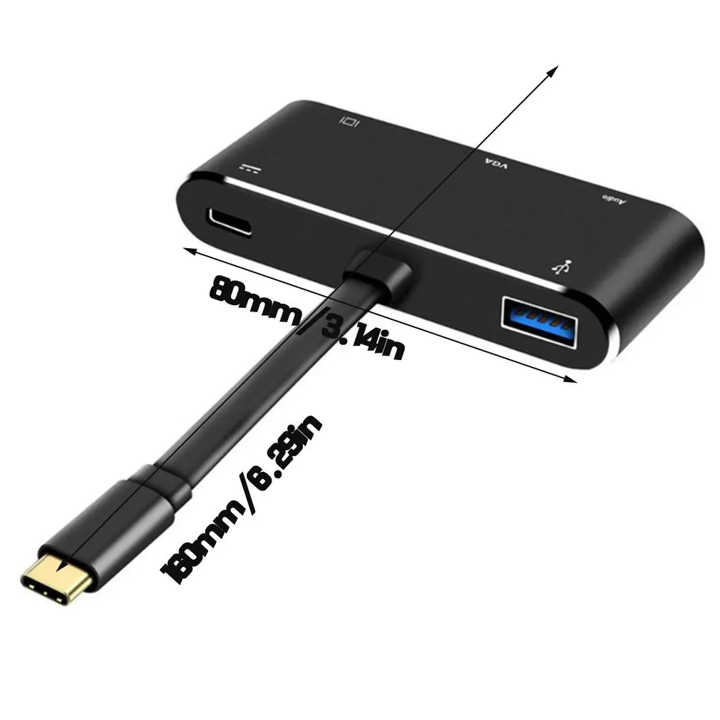 Lightweight Portable 5 in 1 USB Type C To HDMI 4K VGA USB 3 0 Headphone Hub Multiport Adapter USB C Hub Adapter