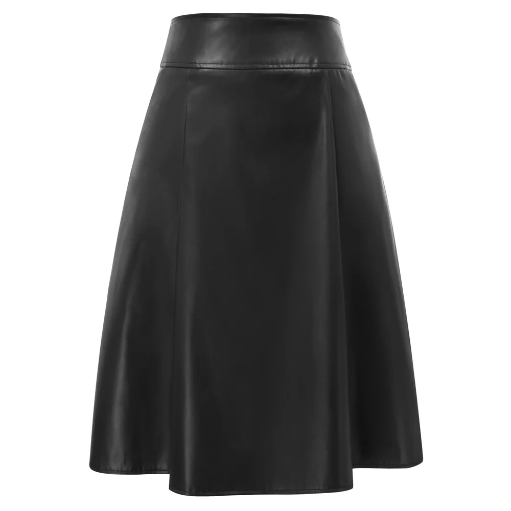 Black Belle Poque юбка женская высокая талия кожаная юбка офисные юбка миди элегантные юбка плиссе юбки женские осень зима плиссированная эластичныеюбказимняя юбка юбка с запахом - Цвет: Black