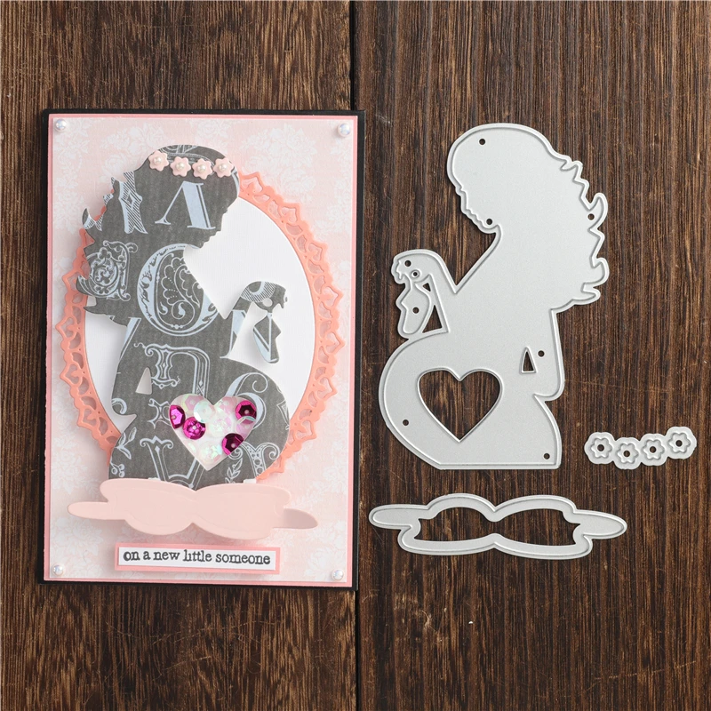 thumbnail image 2 of Kneeling Pregnant Woman Metal Cutting Dies Cut Die Card Making... 2 of 12