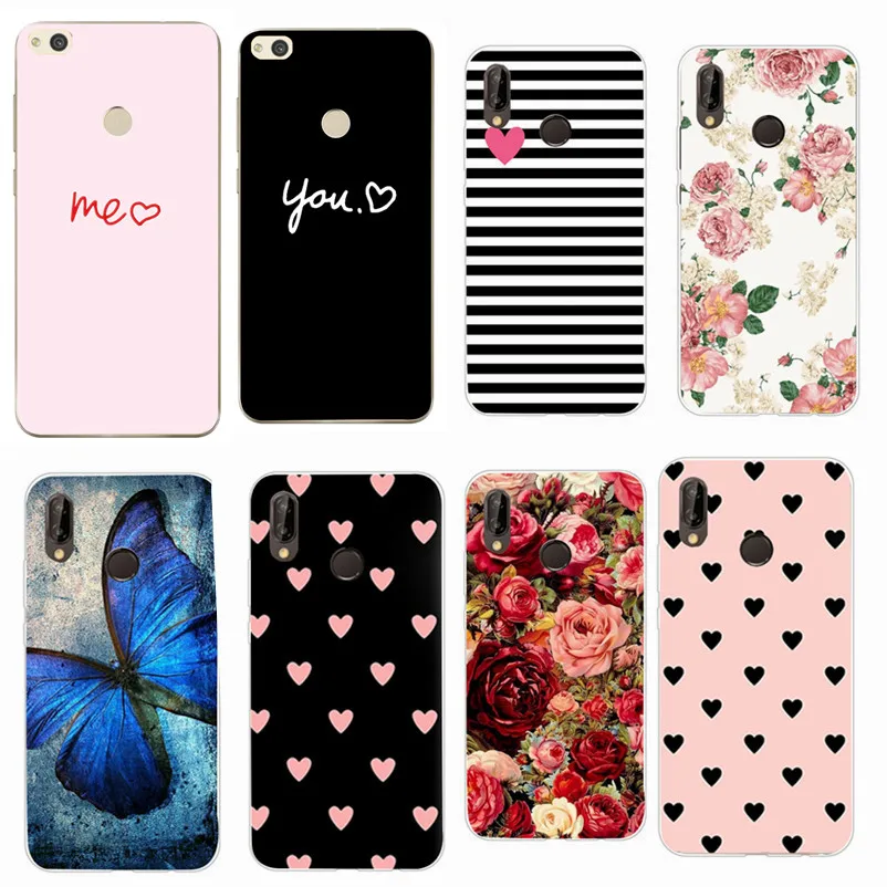 For Huawei Honor 9 P8 P9 P10 P20 Lite 2017 Cover Transparent Case Rose Flower Cases Coque Etui |