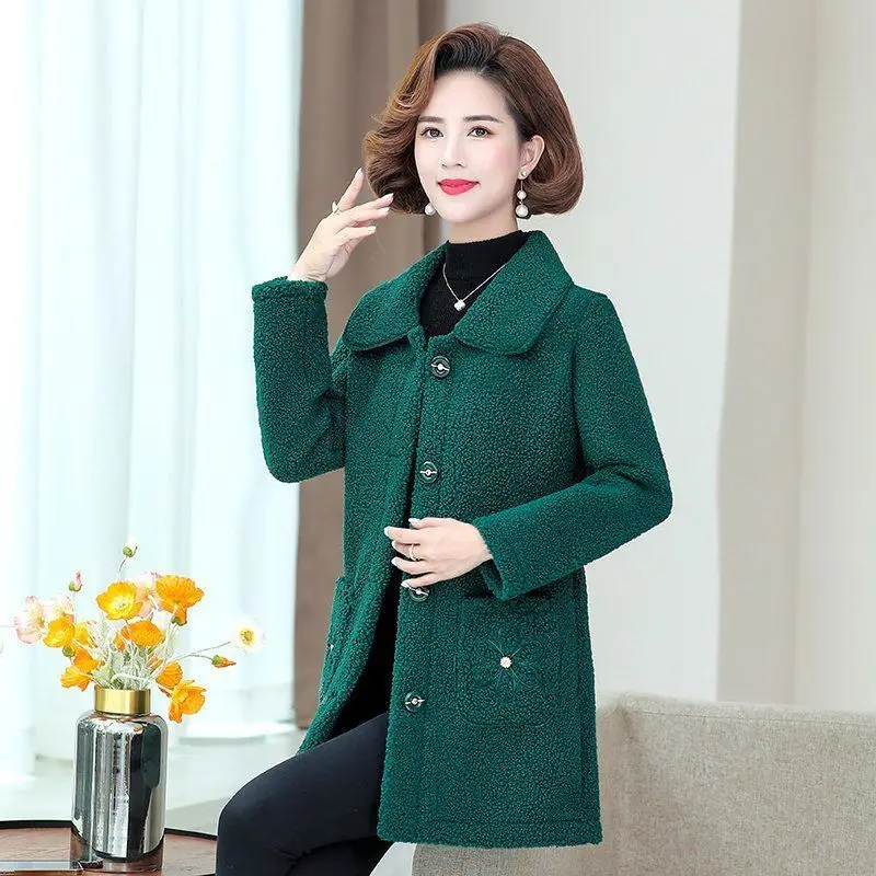 

Новинка 2023 зимняя куртка для женщин среднего возраста шерстяное пальто из овечьей шерсти верхняя одежда флисовое пальто средней длины
