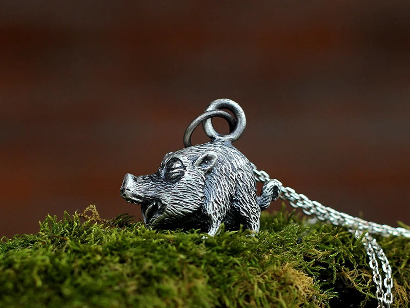 Оригинальная свинка ручной работы happy little wild boar для мужчин и женщин пара 925 Серебряное ожерелье подвеска