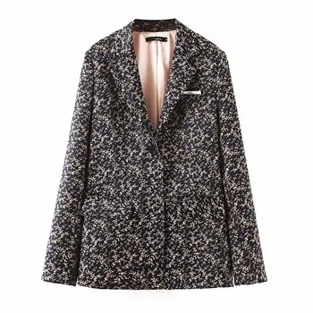 

European and American boyfriend wind women's suit jacket 2019 fashion new black print neutral casual retro personality trend bla
