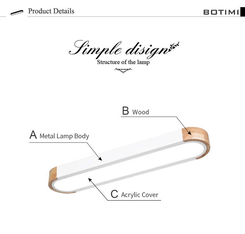 BOTIMI, офисный светодиодный потолочный светильник 220 В с металлическим абажуром для гостиной, длинной формы, спальни, деревянного поверхностного монтажа