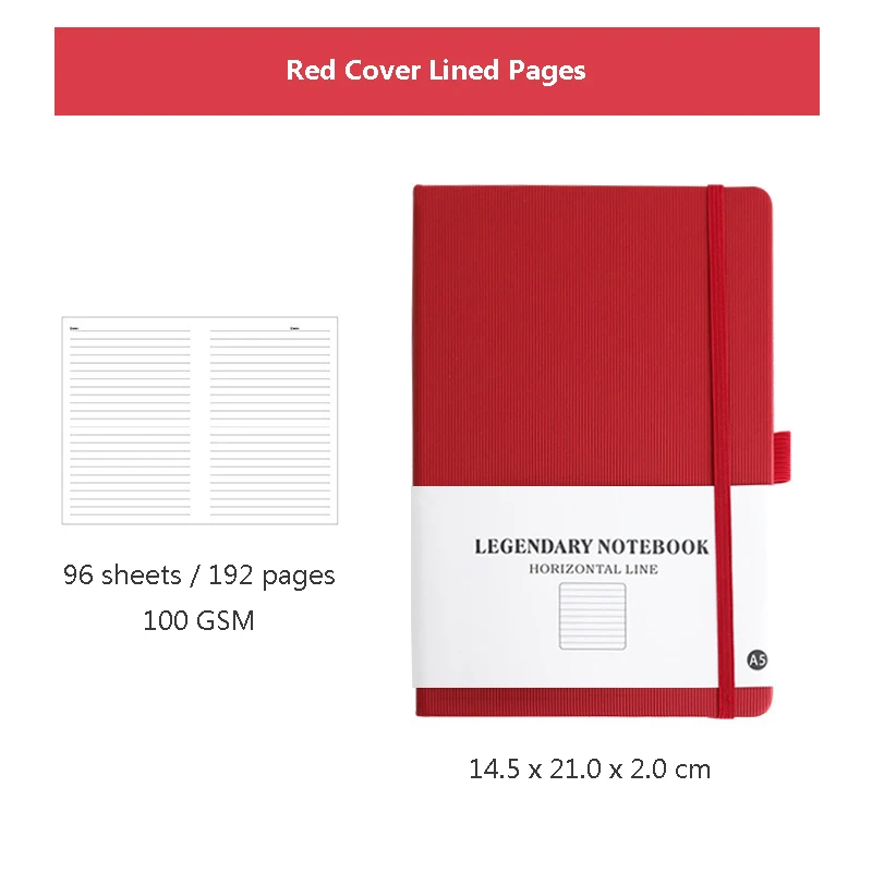 Классический Блокнот серии черный и красный A5 квадрат/внутренние линии 96 листов/192 страниц 100 GSM Bullet Journal, дневник - Цвет: Red-lines