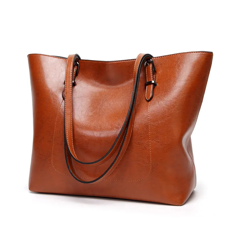 

Women's Tote Solid Color Soft Leather Large Capacity Shopping Package Shoulder Hand bag Leisure time Handbag Bags