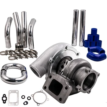 

Universal GT35 GT3582 Turbocharger Turbo Piping Pipe Kit T3 AR.70/63 Anti-Surge Turbine 600HP Water + Oil