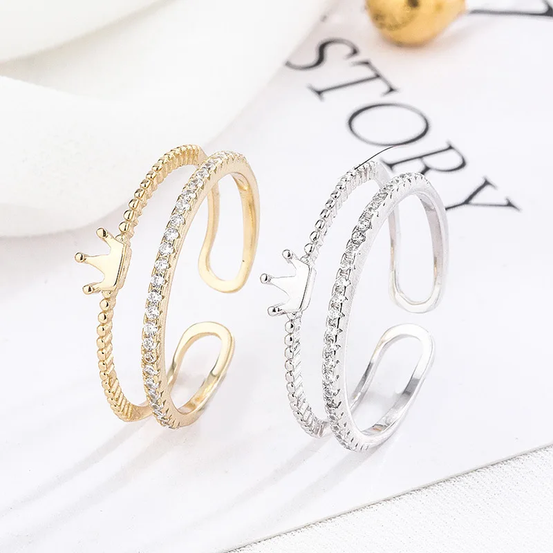 

YSH new 100% 925 sterling silver zircon double crown opening rings 2020 woman fashion DIY jewelry mother day gifts free shipping